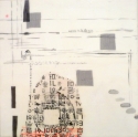 abstract, encaustic with mixed media, black and white, asian writing, francesca azzara - Abstract Painting