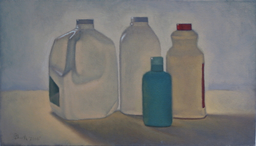 Painting-Still Life-Four Plastic Bottles in Backlight