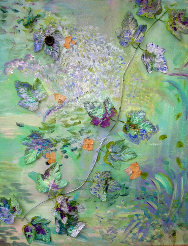 Mixed Media-Non-representational-Frog in Pond