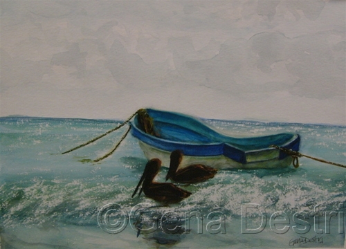 Painting-Watercolor-Mexico and Pelicans