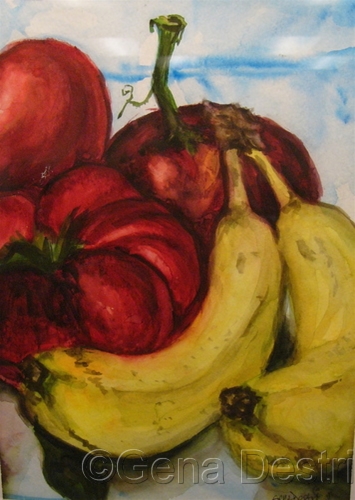Painting-Watercolor-Banana and Tomato Still Life