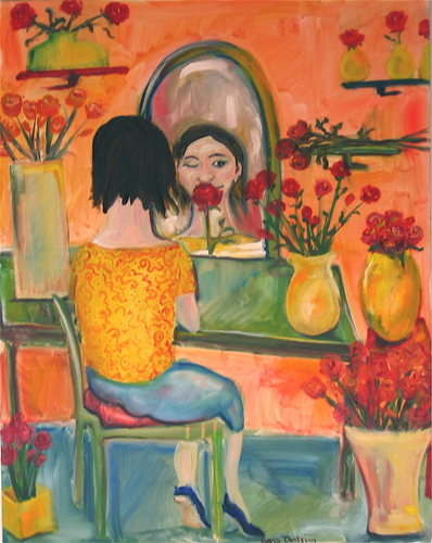 Painting-Oil-Distracted Woman: Roses