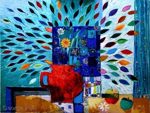 Painting-Flowers leafes vase etc...