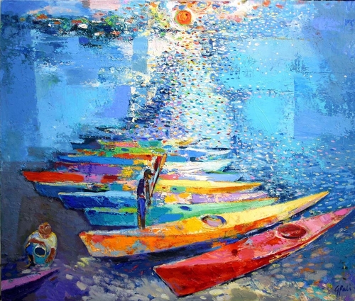 Painting-Canoes at the beach