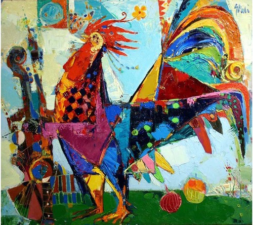 Painting-Rooster Musician No. 3