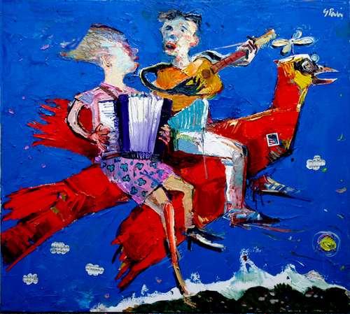 Painting-Flying on a Big Red Bird