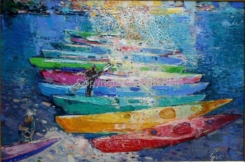 Painting-Canoes at the Harbor 5