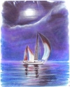 Sailboat on moonlight lake