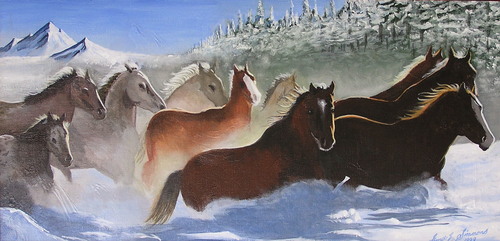 Horses Running in Snow