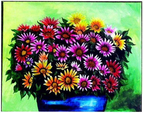 Daisies in a blue vase
