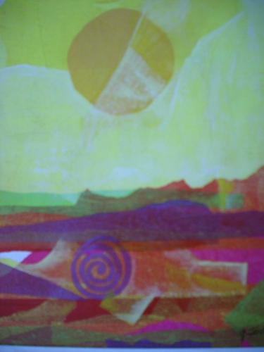 Mixed Media-Non-representational-Sun on the desert