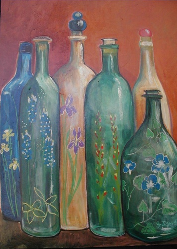 Painting-Still Life-Painted bottles