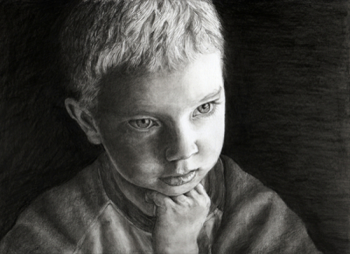 representational charcoal drawing of little boy (large view)