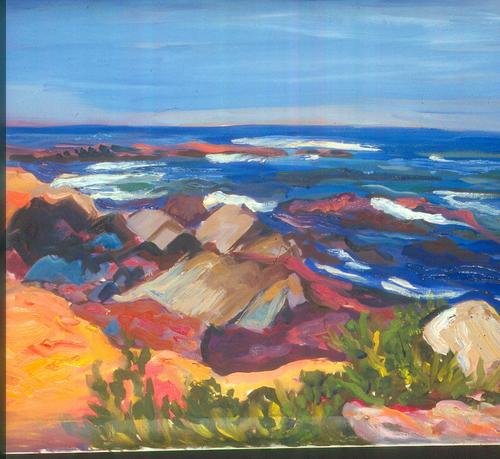 Painting-Seascape-Deep coral and Blue Seascape