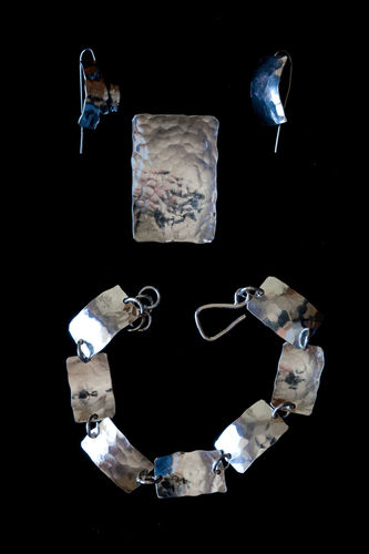 Jewelry-Lockets & Pendants-Hammered Pendant, earrings and bracelet