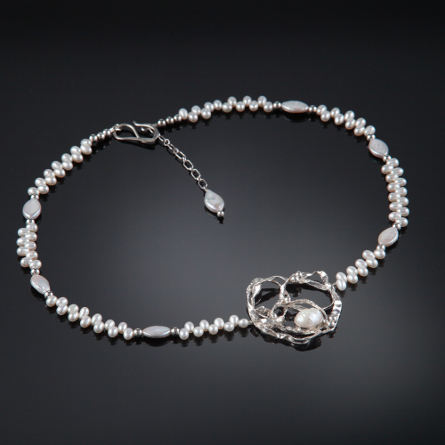 Jewelry-Necklaces-Sterling/Fine Silver Fused Pendant with Freshwater Pearls