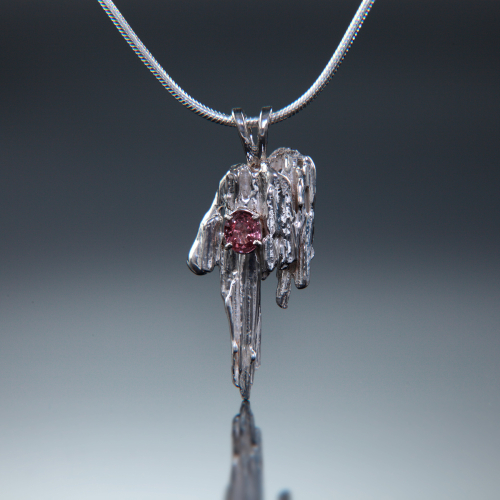 Jewelry-Sterling Broomstick Casted Pendant with Pink Tourmaline