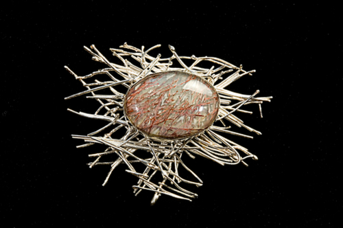 Jewelry-Brooches & Pins-Fused Wire Pin with Rutilated Quartz
