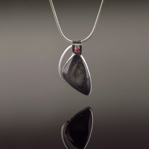 Jewelry-Lockets & Pendants-Black Druzy and Ruby Pendant