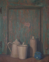 Painting--Oil-Still LifeWhite Objects and Wood Door