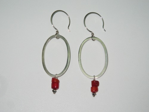 Jewelry-Coral Chunks & Sterling Earrings - E5019