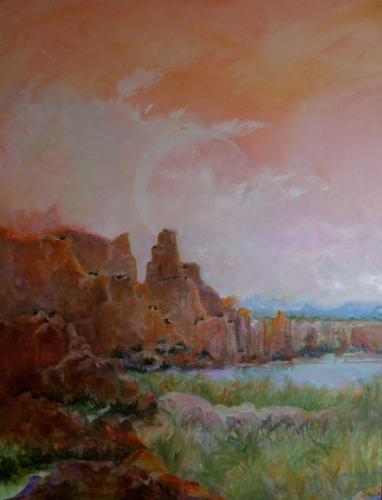 Painting-Cabin in canyon L