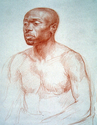 male portrait, portrait, drawing, red chalk, helen uger, sanguine - Figurative Drawing