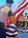 Sharon Hodges - Figurative Painting contemporary impressionism, Dallas Texas artist Sharon Hodges, contemporary expressionist, colorful portrait, contemporary realism, American flag, figurative, parade - Figurative Painting