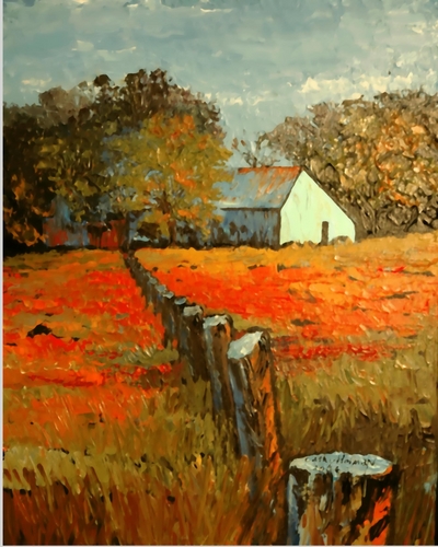 Painting-Landscape-Looking Down the Fence Line