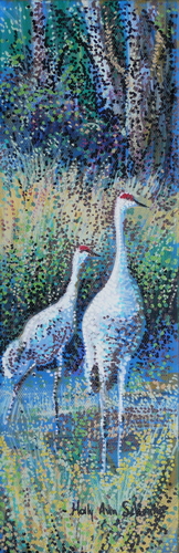 Painting-Acrylic-Strolling Sandhill Cranes