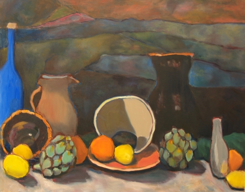 Painting-Still Life-still life with avocados and artichokes