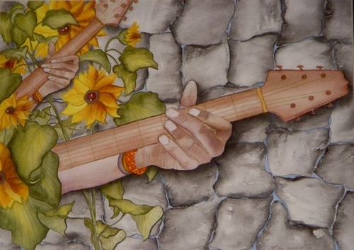 Painting-Guitars with Sunflowers