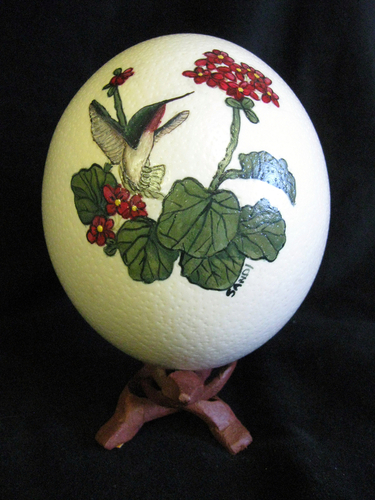 Painting-Acrylic-Hummingbird on Ostrich Egg