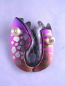 lori lacey, Rockport, maine, jewelery, silver,fresh water pearls, recycled titanium, oxidized, fabricated, roller printed, pin, face image -  Jewelry