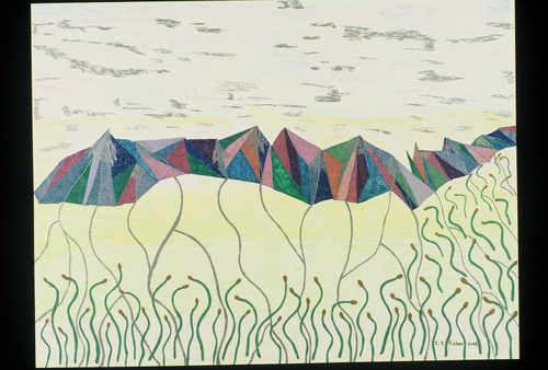 Drawing-Colored pencil-Mountains and Cattails