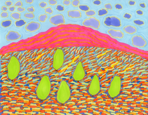 Drawing-Ink-Pink Hill and Trees