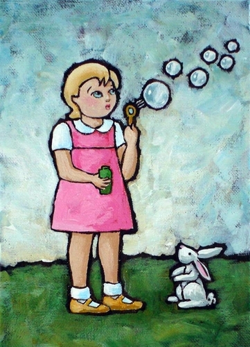 Painting-Figurative-Becky Blows Bubbles for BeBop