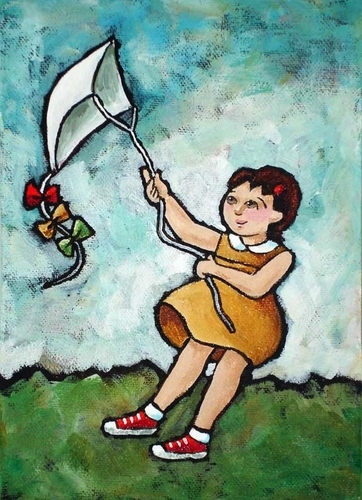 Painting-Figurative-Kathy Flies a Kite