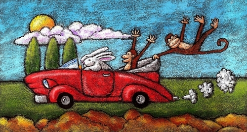 Painting-Animals-Monkeys & Rabbits Steal My Coupe