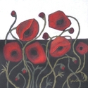 Drawing--Pastels-BotanicalRed Poppies On Black And White