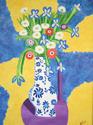 Painting--Oil-Still LifeFLOWERS IN BLUE AND WHITE VASE
