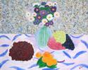 Painting--Oil-Still LifeBOUQUET OF CHINESE ASTERS WITH CHERRIES