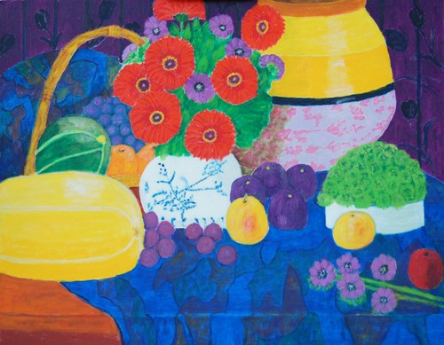 Painting-Still Life-STILL LIFE WITH MELON AND FERN
