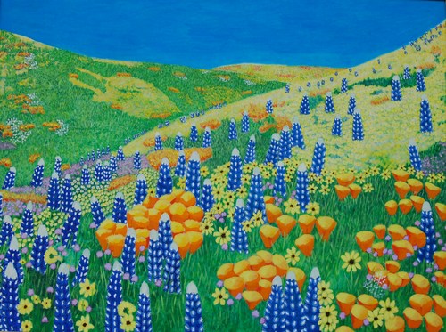 Painting-Landscape-WILD BLUE LUPIN AND POPPIES