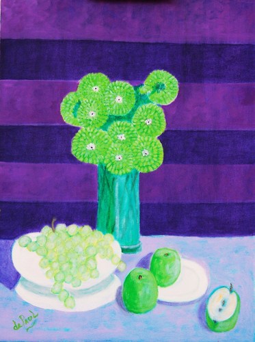 Painting-Floral-GREEN  ZINNIAS