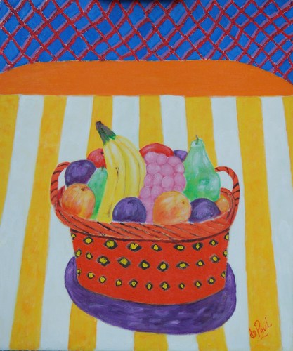 Painting-Still Life-FRUIT IN RED BASKET