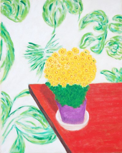 Painting-Still Life-POT OF MUMS