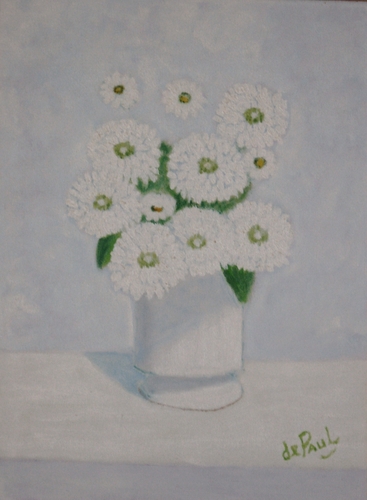 Painting-WHITE ON WHITE ZINNIAS