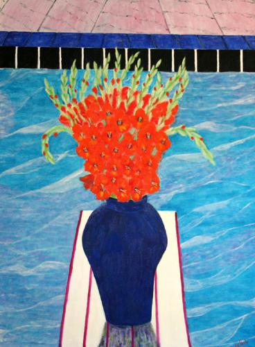 Painting-Floral-BOUQUET OF GLADIOLUS ON DIVINGBOARD