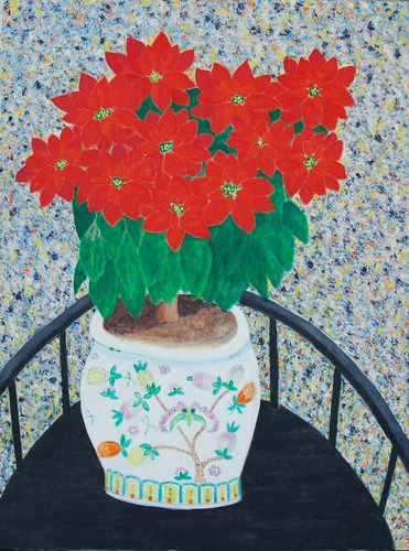 Painting-Still Life-PONSETIAS IN CHINESE VASE